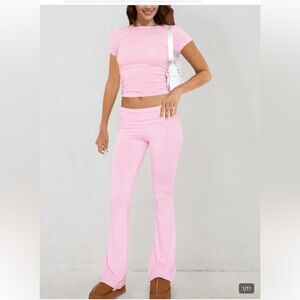 SHEIN Light Pink High-Waist Flared Pant SET